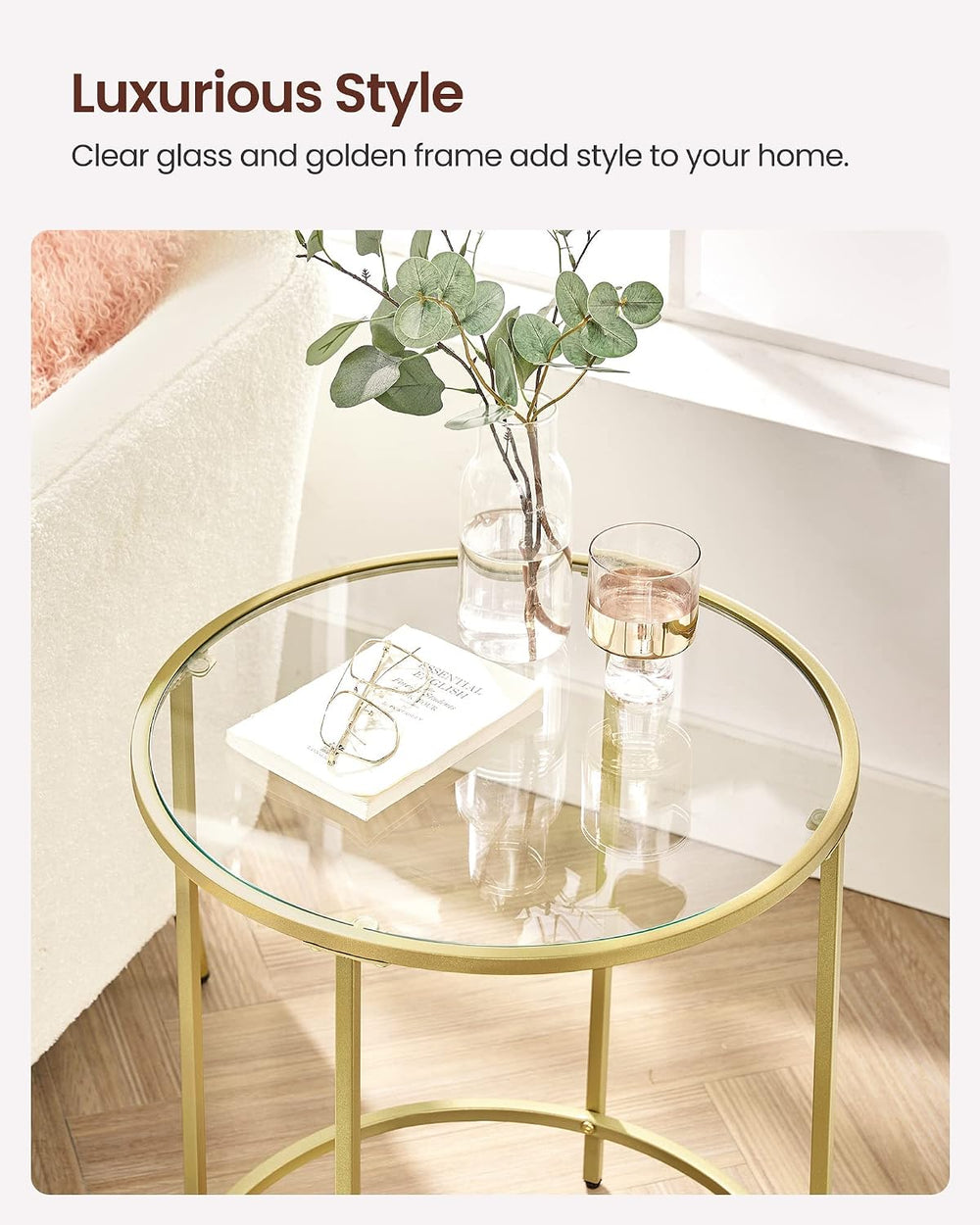 VASAGLE Round Side Tables, Set of 2, Glass End Tables with Metal Frame