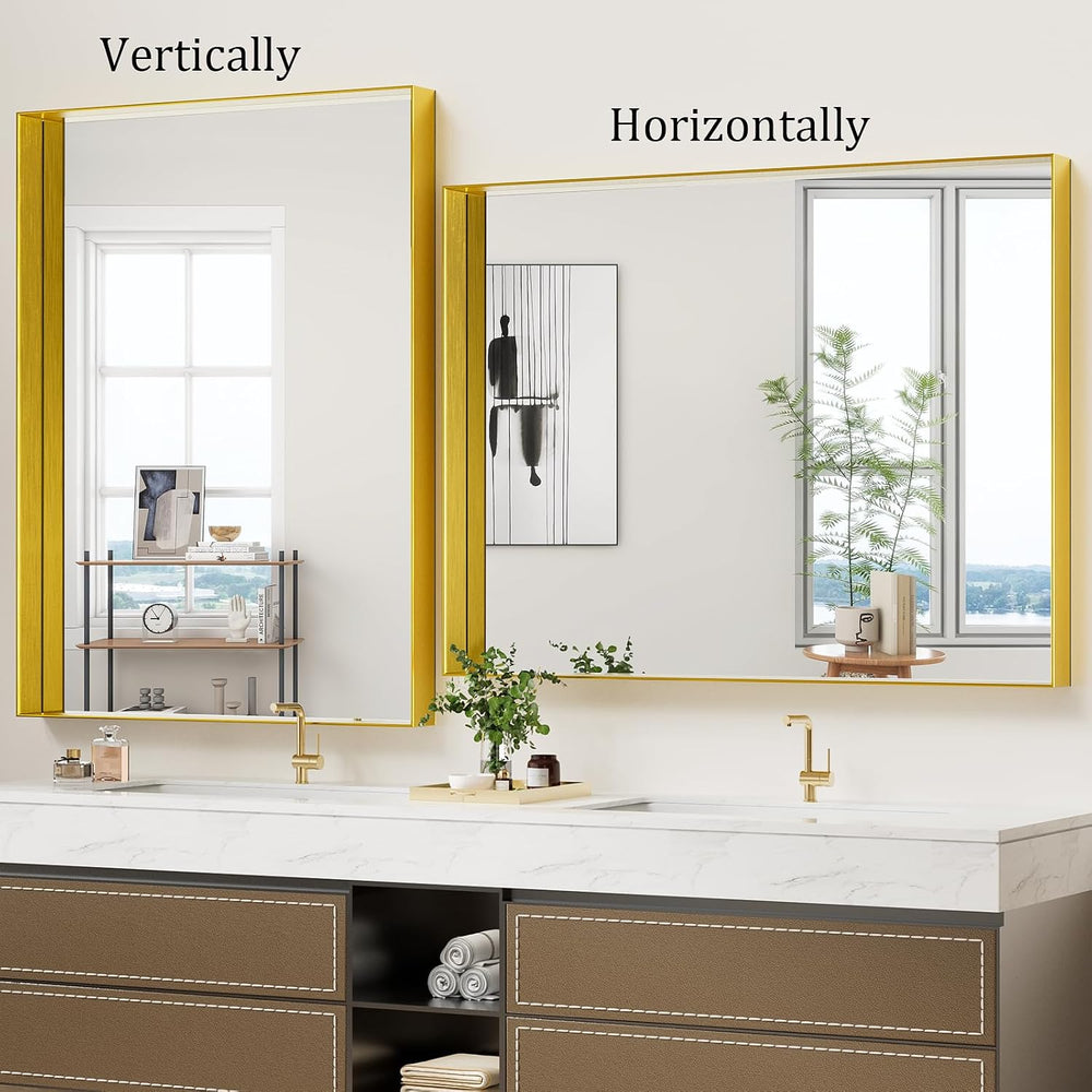Koonmi Bathroom Wall Mirror, 47x30 Gold Mirror for Over Sink