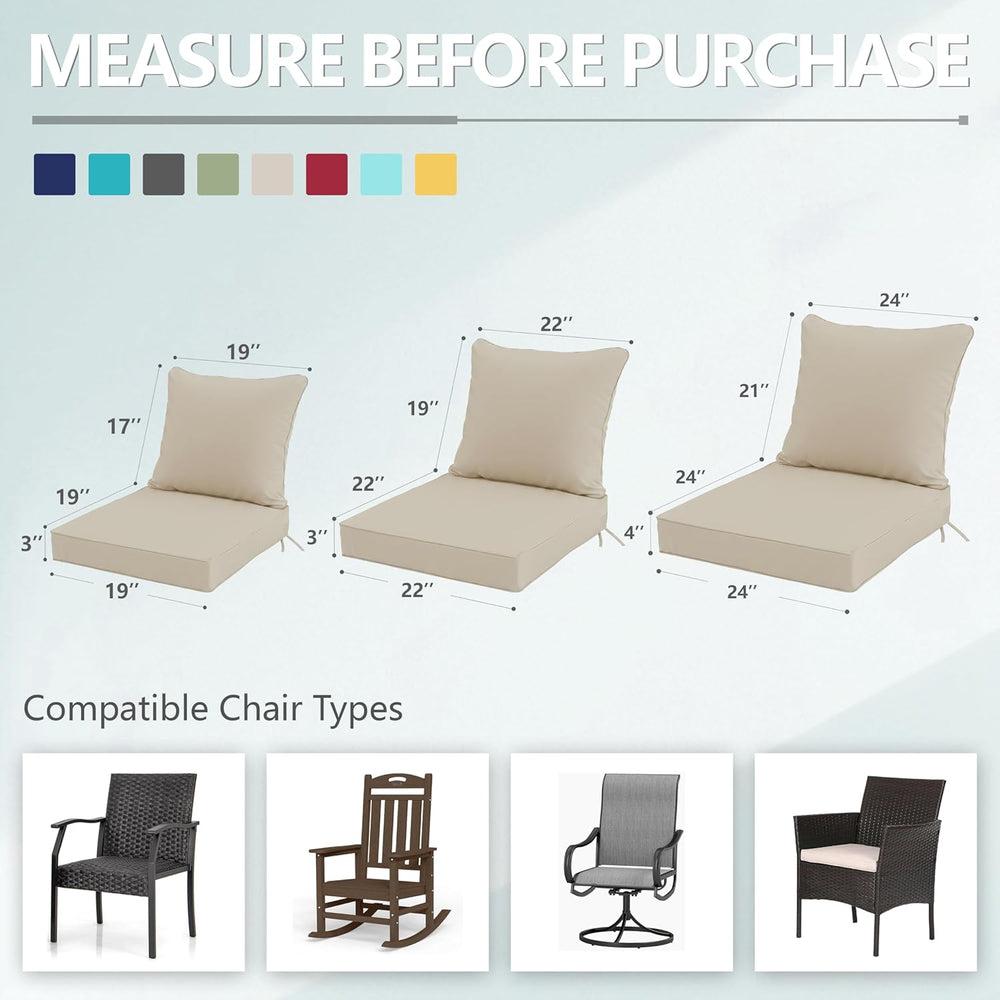 22x22 Inch Patio Chair Cushions Set of 2, Outdoor Furniture Cushions - Remova...