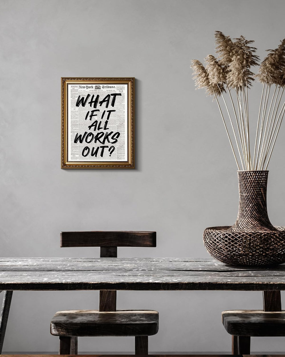 Gold Framed Wall Art Retro Black And White Newspaper Poster What If It All Wo...