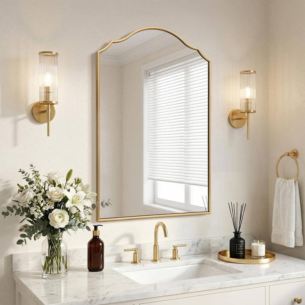 Besdomus Bathroom Mirrors for Over Sink: 24"x36" Gold Wooden Arched...