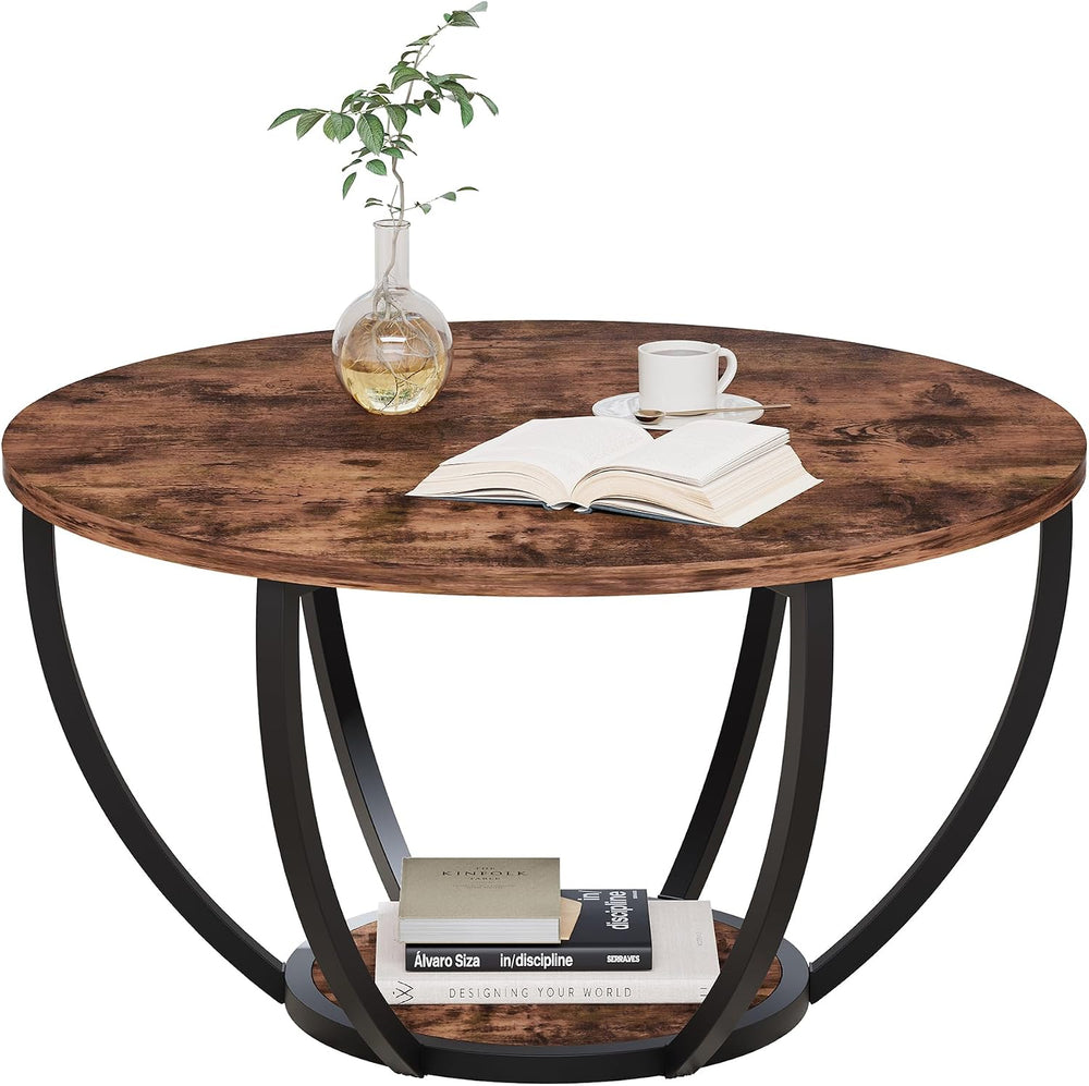 HOMERECOMMEND 28" Round Coffee Table with Storage for Living Room,Brown