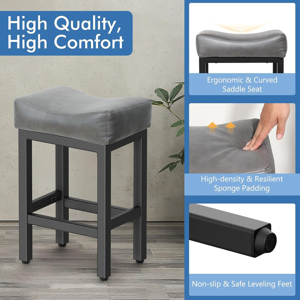 Raynesys 24 Inche Bonded Leather Counter Height Bar Stools Set of 2 Square