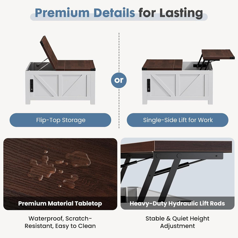 DUMOS Farmhouse Lift Top Coffee Table with Charging Station and Storage
