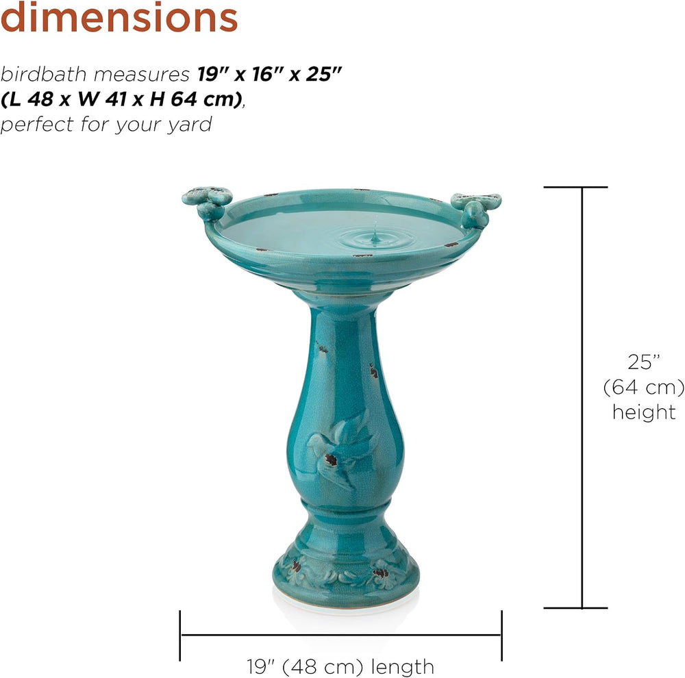 Alpine Corporation 25" Tall Outdoor Ceramic Antique Pedestal Birdbath wi...