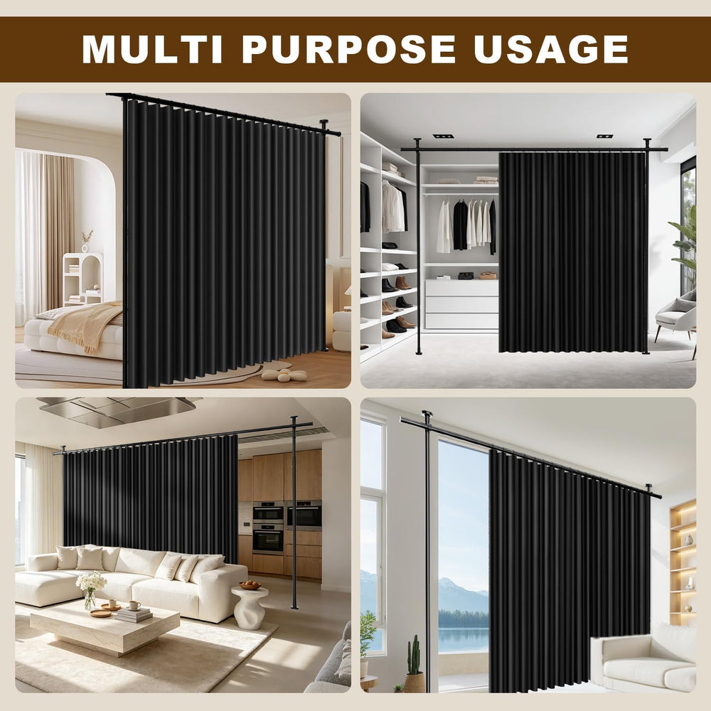 Room Divider Curtains Set,(Wide Partition Curtain+No Drilling Curtain Rod)