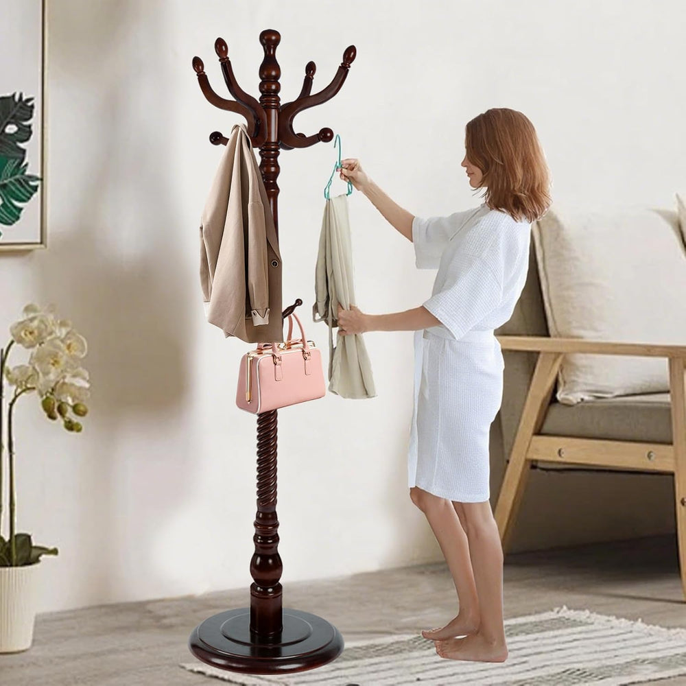 Solid Wooden Coat Rack Stand, Coat Racks Freestanding with 11 Hooks, Natural ...