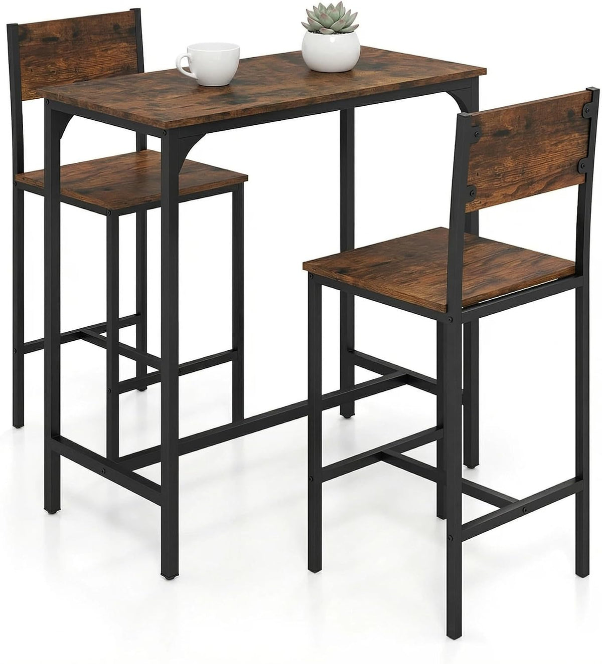 Tangkula 3 Piece Counter Height Bar Table Set, Pub Table & Chairs Set of 2