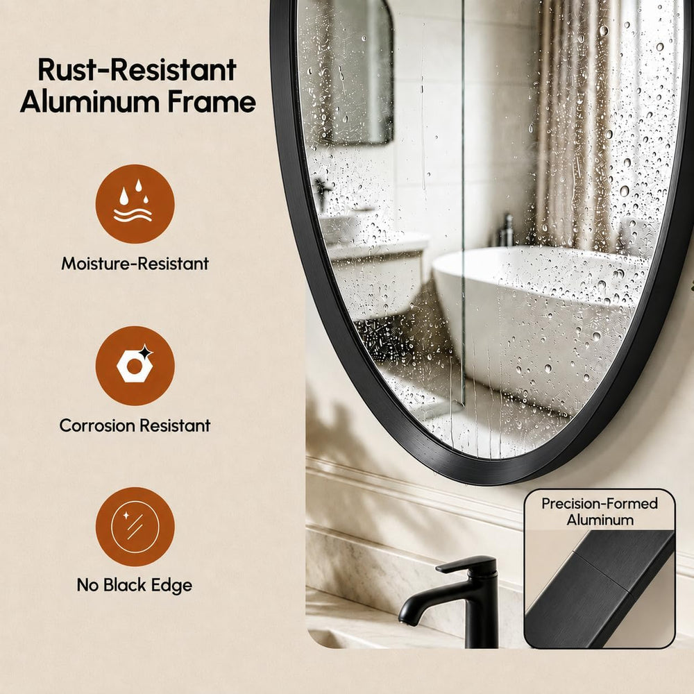 USHOWER Black Oval Bathroom Mirror, 24x36 Inch Oval Mirror