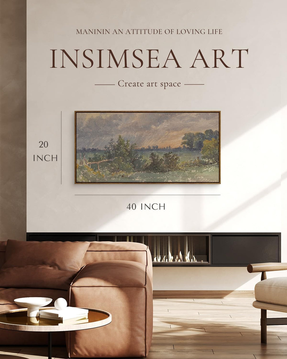 InSimSea Extra Large Framed Vintage Wall Art, Cloud under Sky Print,20x40In