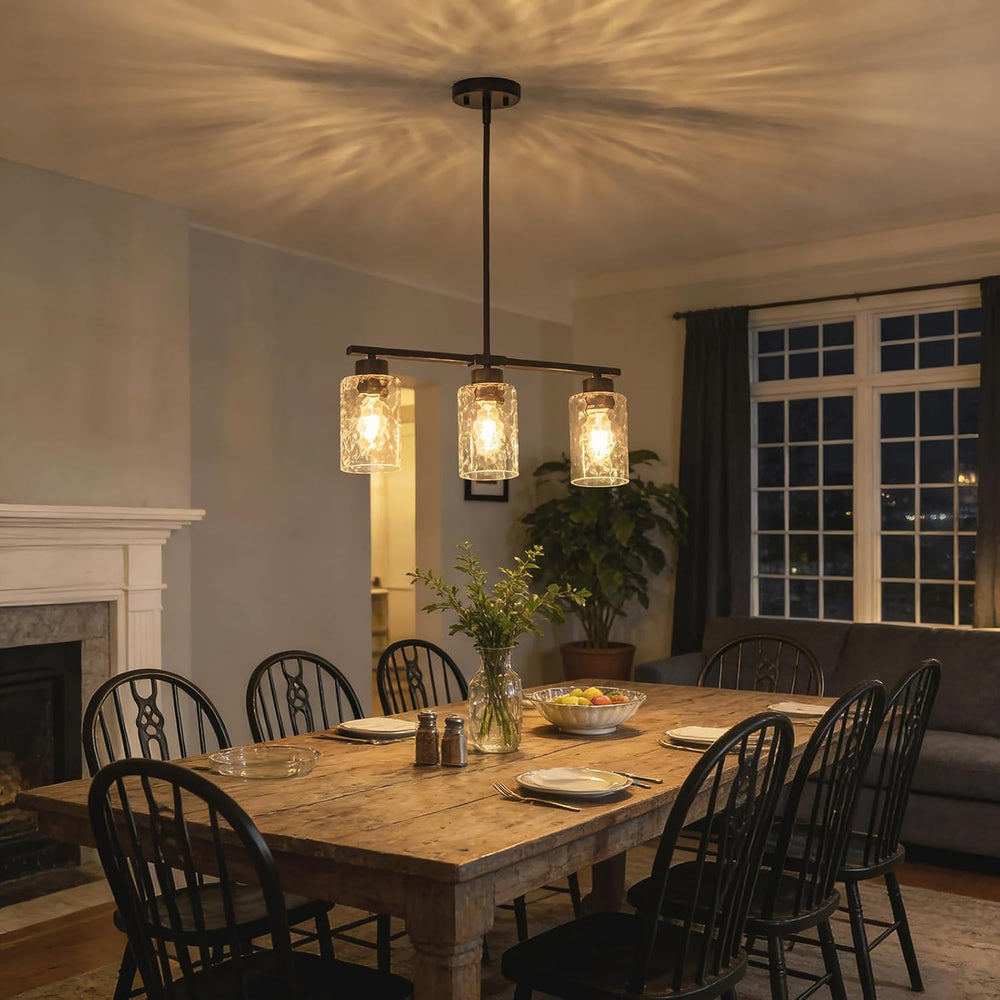 Hammered Glass Chandeliers for Dining Room, Black Kitchen Island Lighting