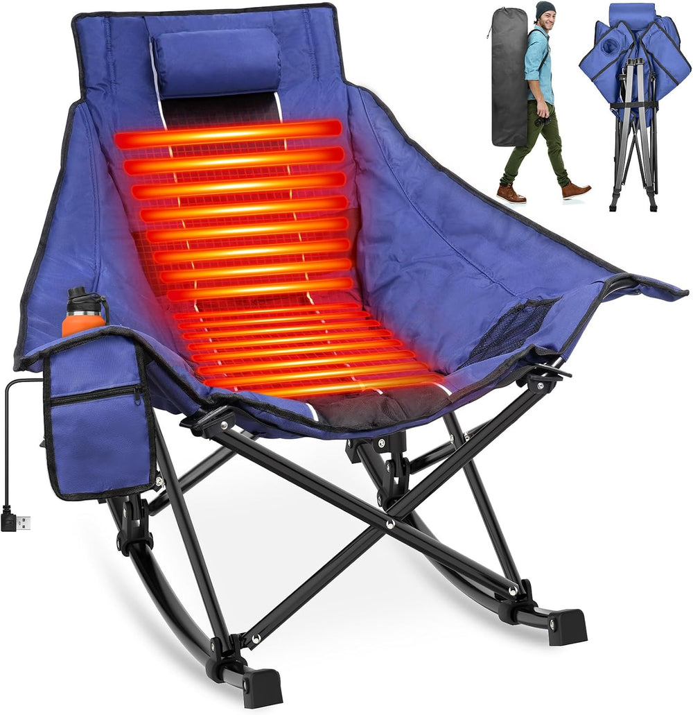 Suteck Heated Rocking Camping Chair, Fully Thick Folding Rocker Camp Chairs