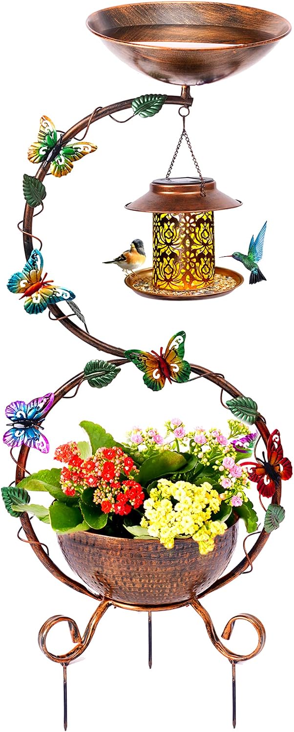 YADOOLIFE 37.8" Bird Bath and Solar Bird Feeders Combo with Flower Plant...