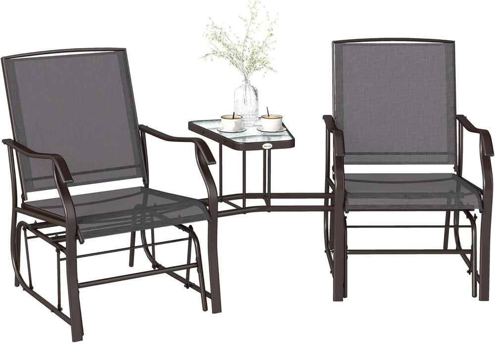 Outsunny Outdoor Glider Chair with Table 2-Seat Patio Loveseat Gray