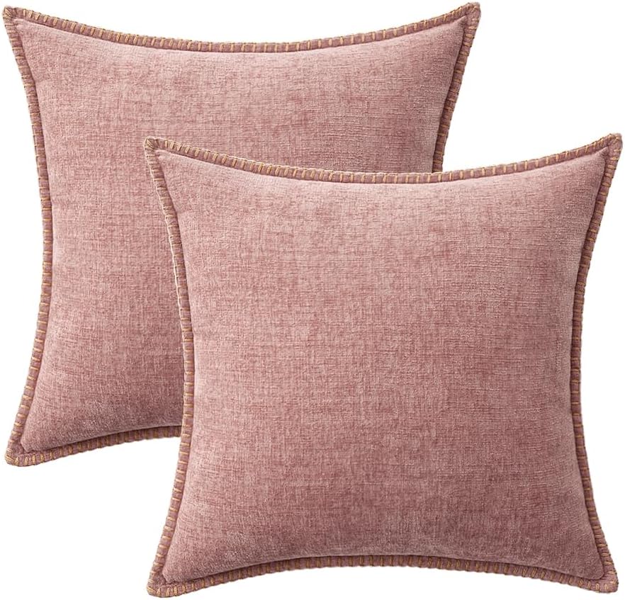 MIULEE Decorative Euro Sham Pillow Covers 24x24 Inch Blush Pink 2 Pack