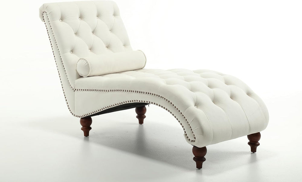 Button-Tufted Chaise Lounge Indoor, Velvet Chaise Lounge Chair with Legs &amp...