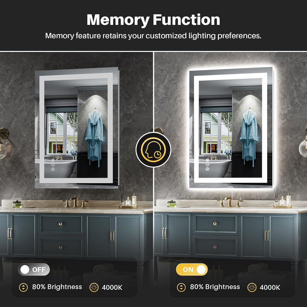 24x32 LED Bathroom Mirror, Dual Lit Anti-Fog Wall Vanity Mirror