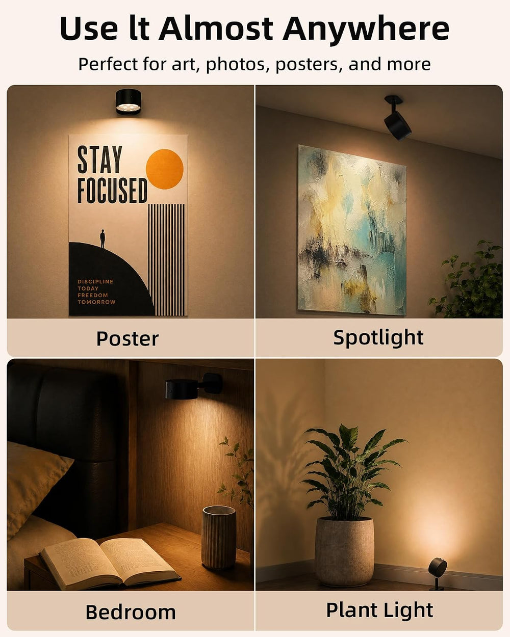 Picture Lights for Wall, 6 Pack Rechargeable Magnetic with Remote (Black)