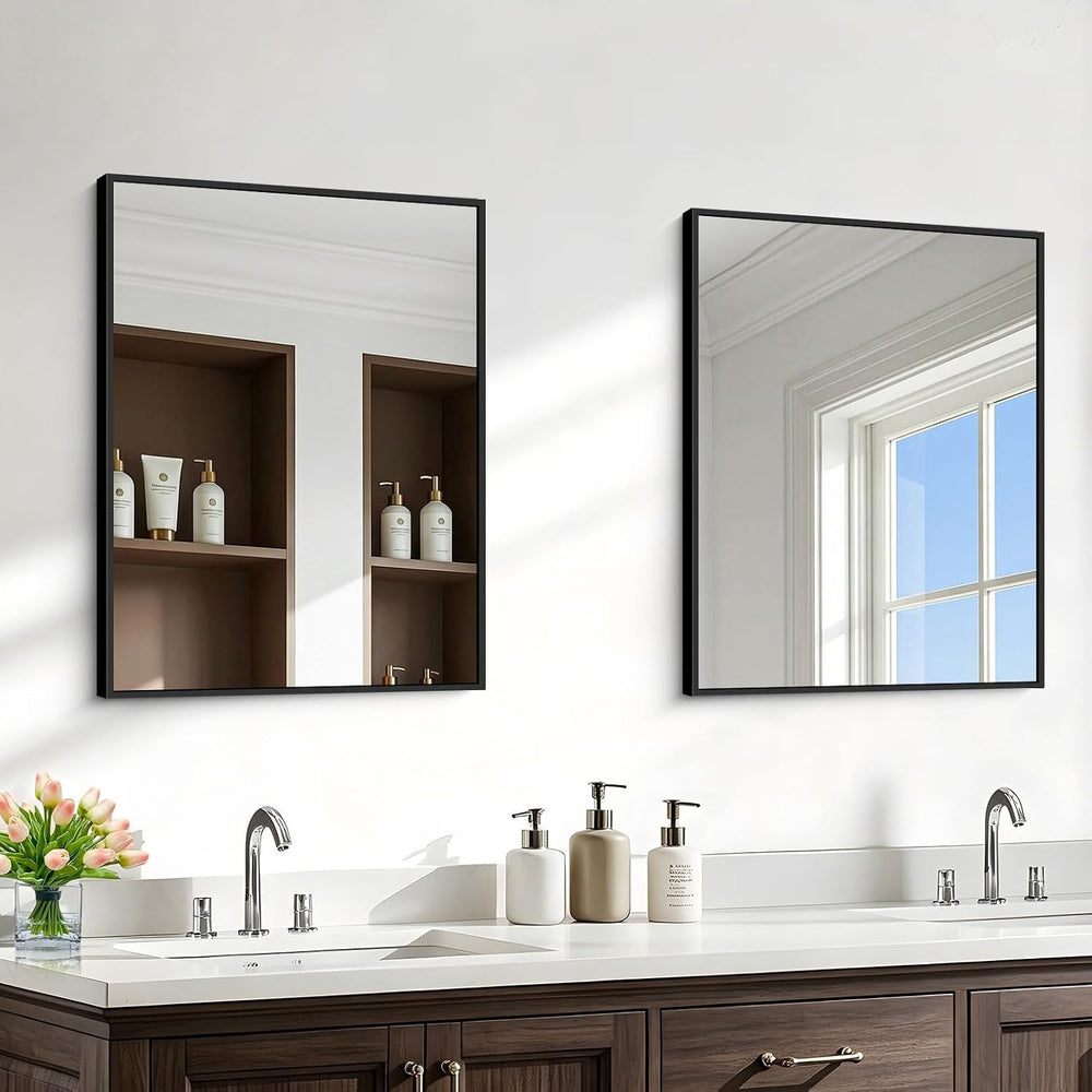 Bathroom Mirror, 30 x 24 inch Metal Framed Black Rectangle Mirror for Wall