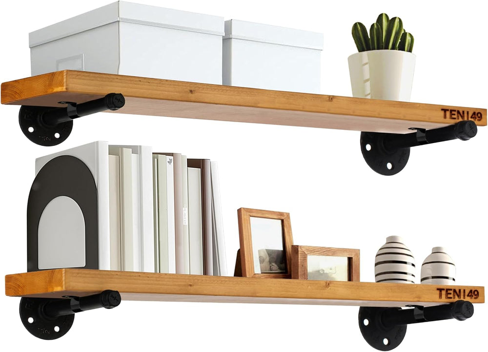 TEN49 Real Wood Rustic Floating Shelves Wall - 24 Wide Small Wooden Industria...