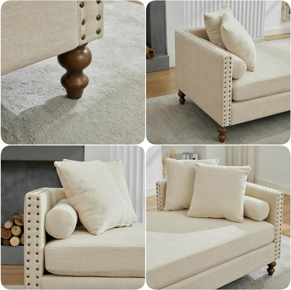KEIKI 75" Chenille Indoor Chaise Lounge Chair with 4 Pillows, 2 Bolsters...