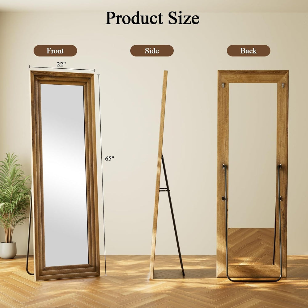Full Length Mirror 65"X22", Brown Large Floor Mirror with Solid Woo...