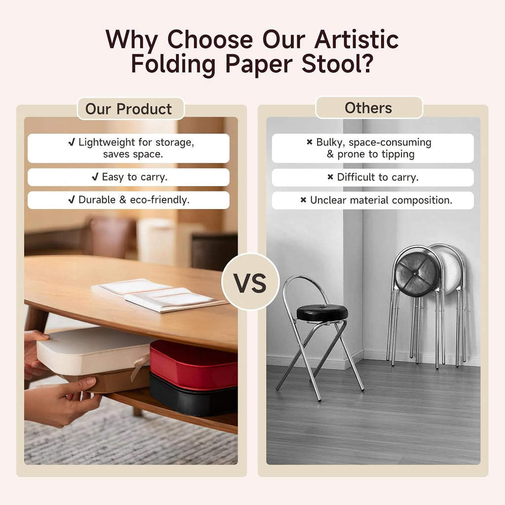 NOONTIDE Folding Stool - 12Inch Home Furniture 660lb Load Capacity Foldable Paper Stool Eco-Friendly Kraft Paper Honeycomb Design,Foldable to 1.2",Brown Modern Minimalist Stool for Living Room(White)