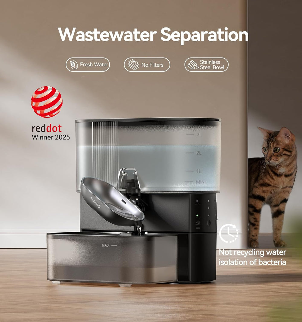 Wireless Cat Water Fountain No Filters, Wastewater Separation, FEELNEEDY Stai...