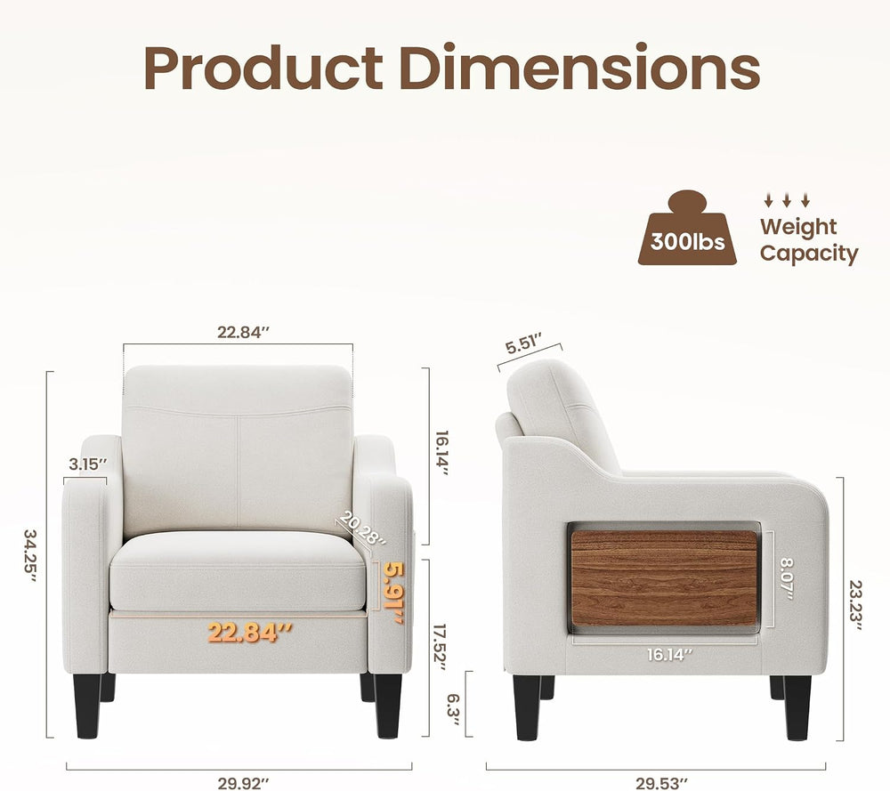 Upholstered Accent Chair with Foldable Side Table for Living Room