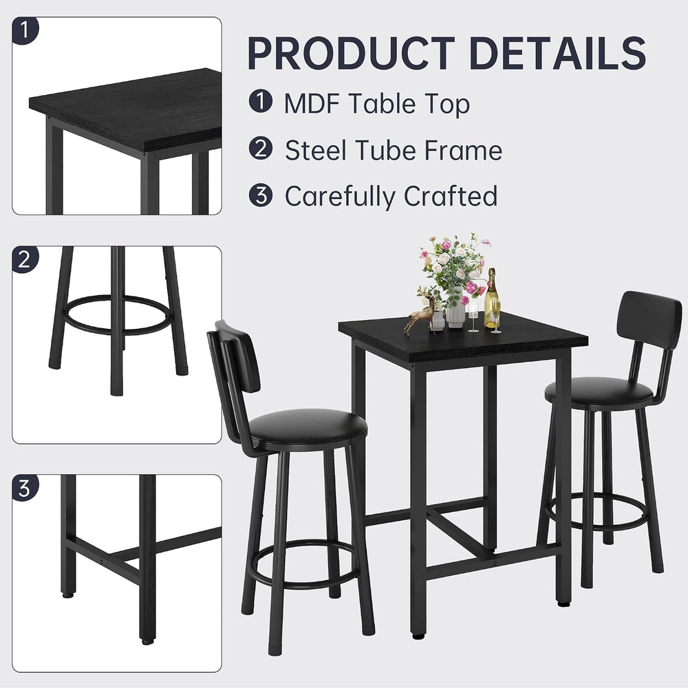 3 Piece Bar Table and Chairs Set for 2, Counter Height Square Pub Dining Set,...