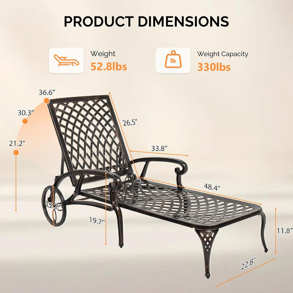 VINGLI Cast Aluminum Outdoor Chaise Lounge Chair (1, Bronze)