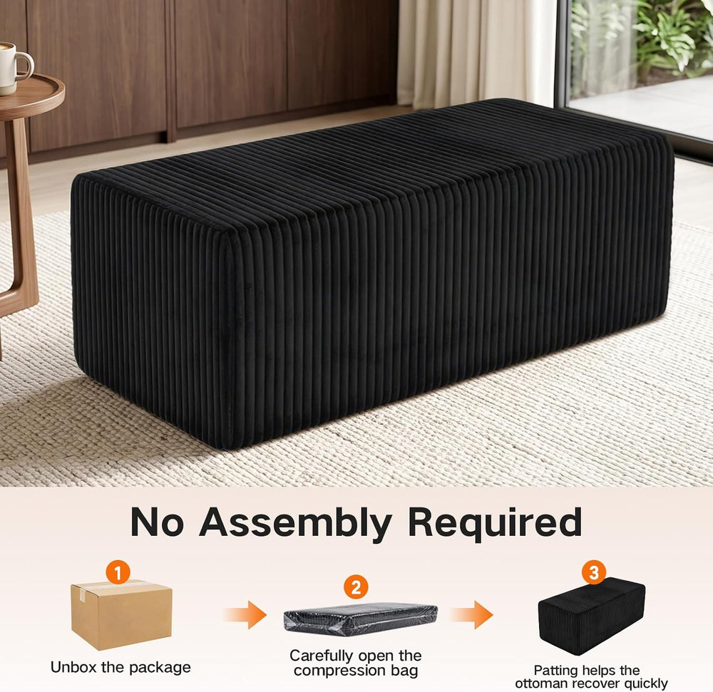 50.5" Corduroy Ottoman with High-Density Foam, Rectangular Foot Stool fo...
