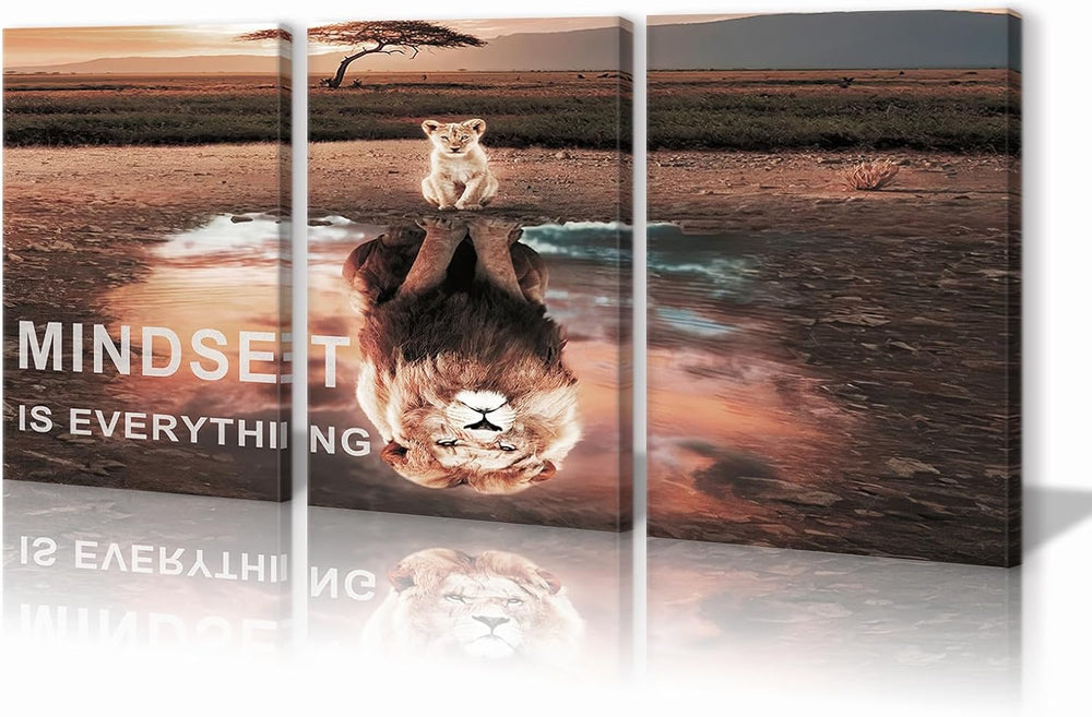 Mindset Is Everything Wall Art Lion Motivational Canvas Wall Art Posters Prin...
