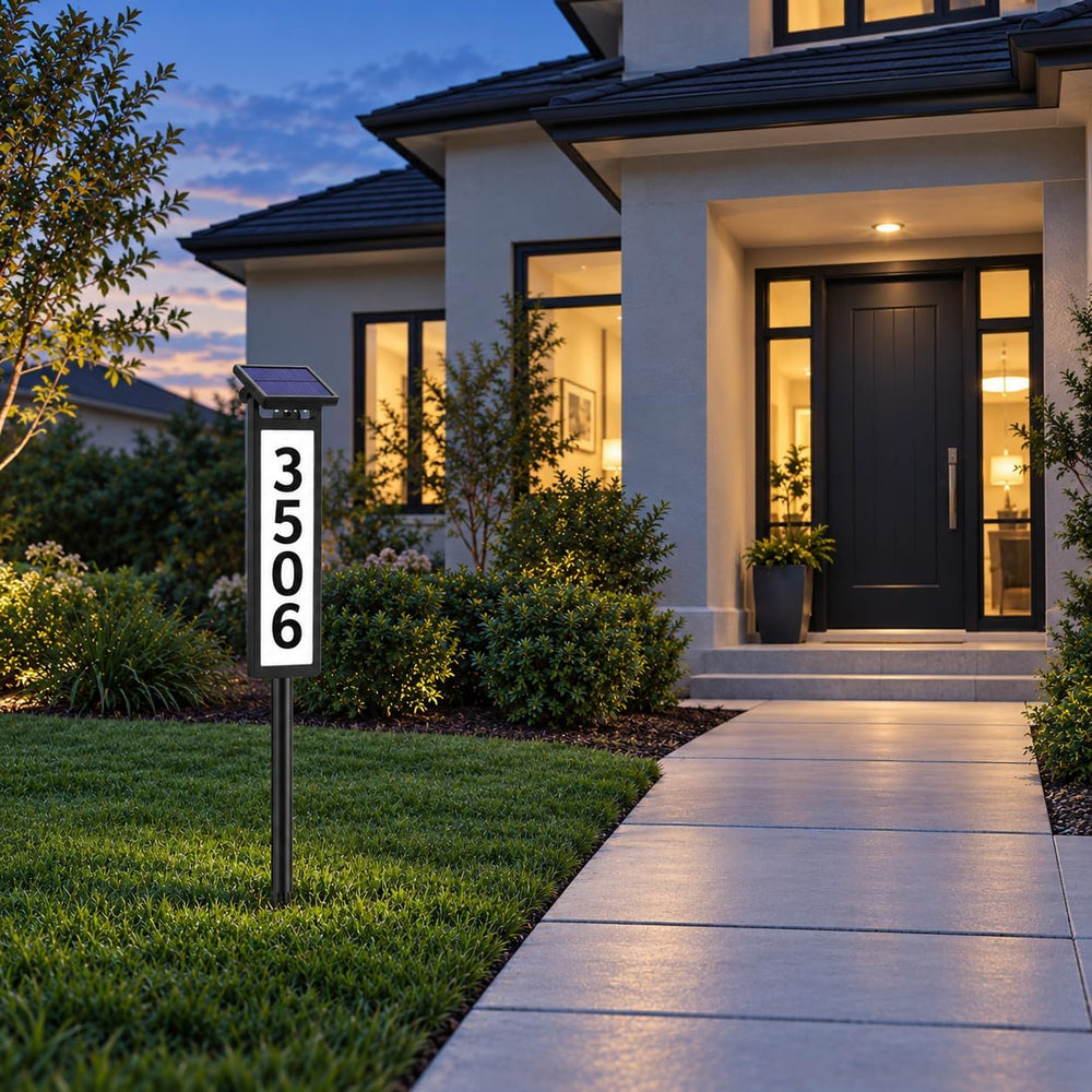 Eyrosa Solar Address Sign, Aluminum Lighted House Numbers for Outside Yard