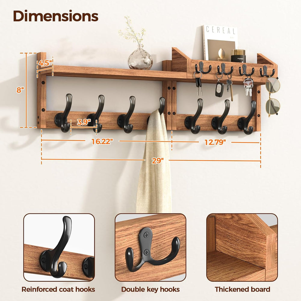 Evermagin 29" Coat Rack Wall Mount with Shelf & 11 Hooks, Entryway, ...