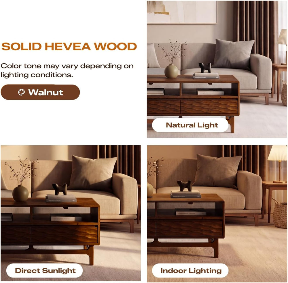 Acacia Elara 47" Wood Coffee Table with Open Shelf & 2 Drawers, Walnut