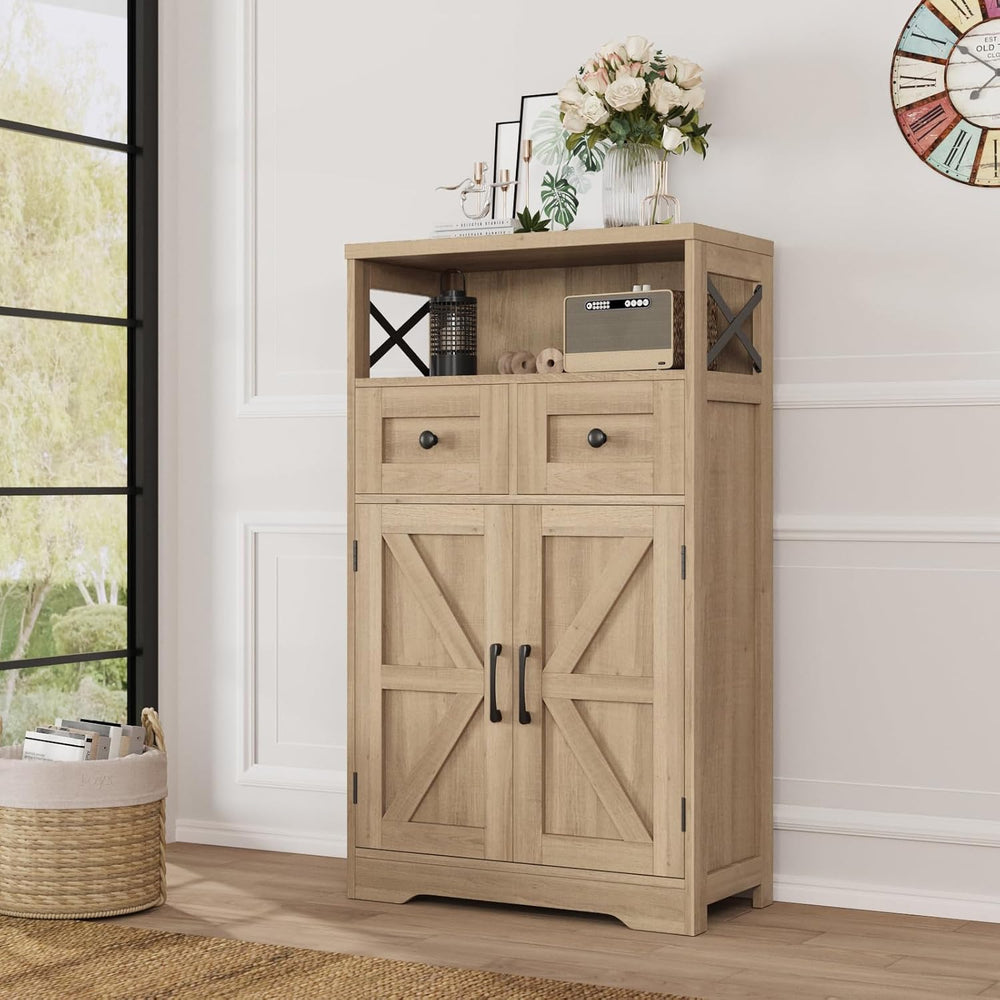 Farmhouse Accent Storage Cabinet with Drawers, Small Kitchen Pantry Cabinet