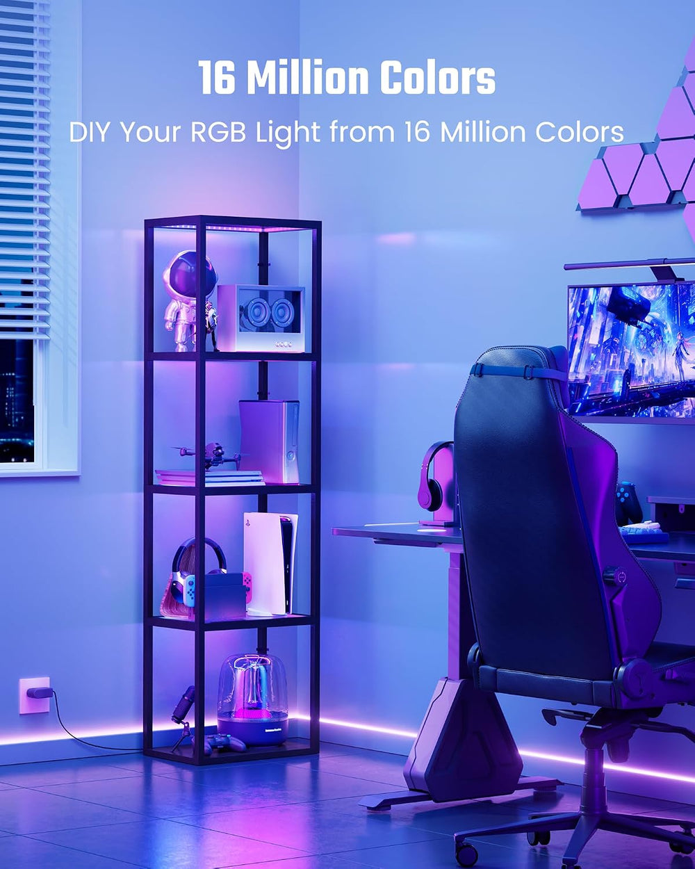 SUPERDANNY Display Cabinet with RGB Light, Remote/App Control, Dimmable LED