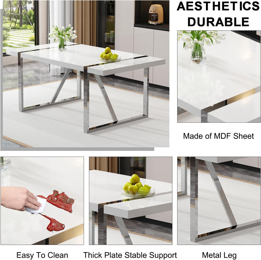 Ebullient White Dining Table Set for 6, Modern 7-Piece Dining Set