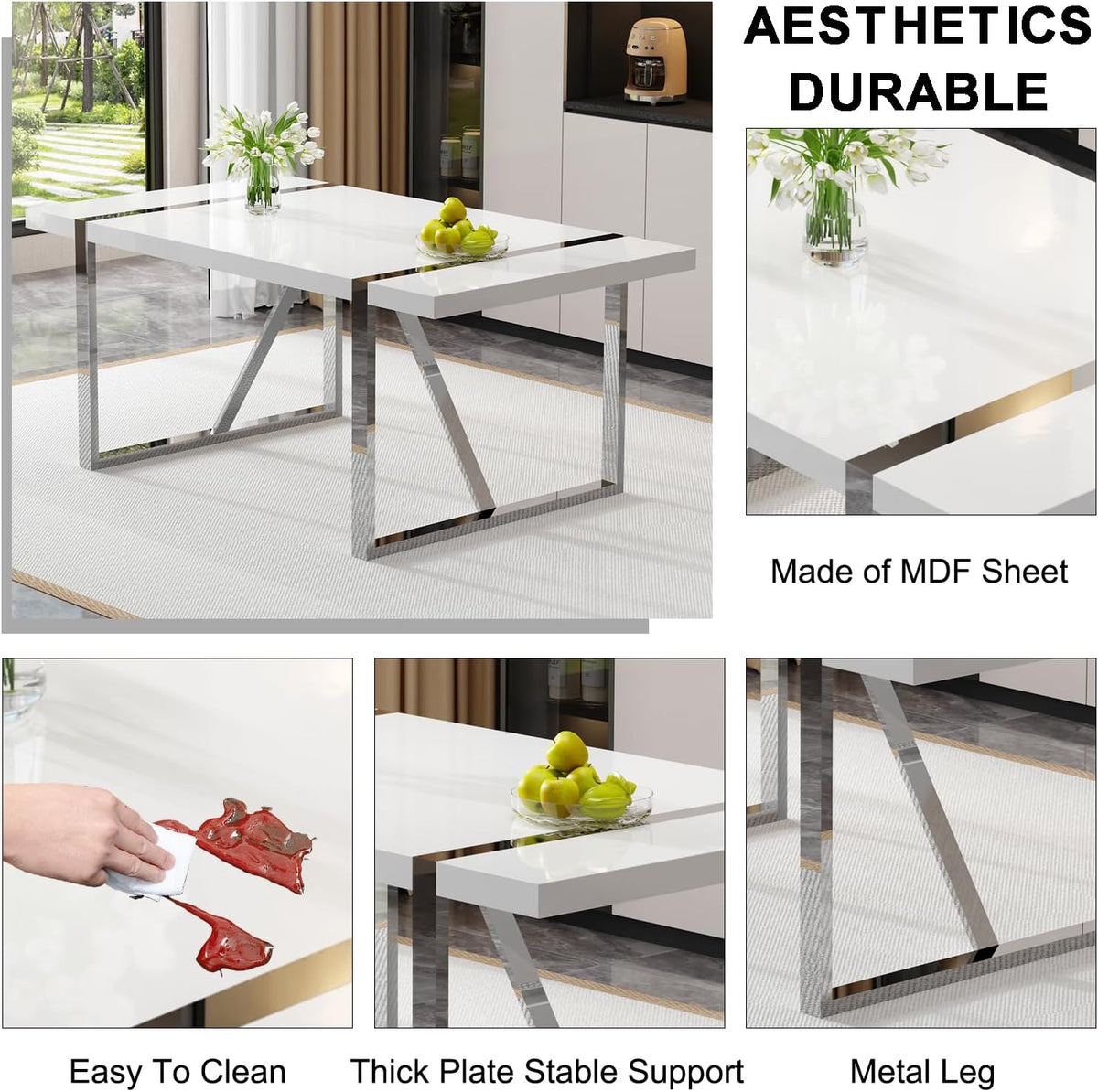 Ebullient White Dining Table Set for 6, Modern 7-Piece Dining Set