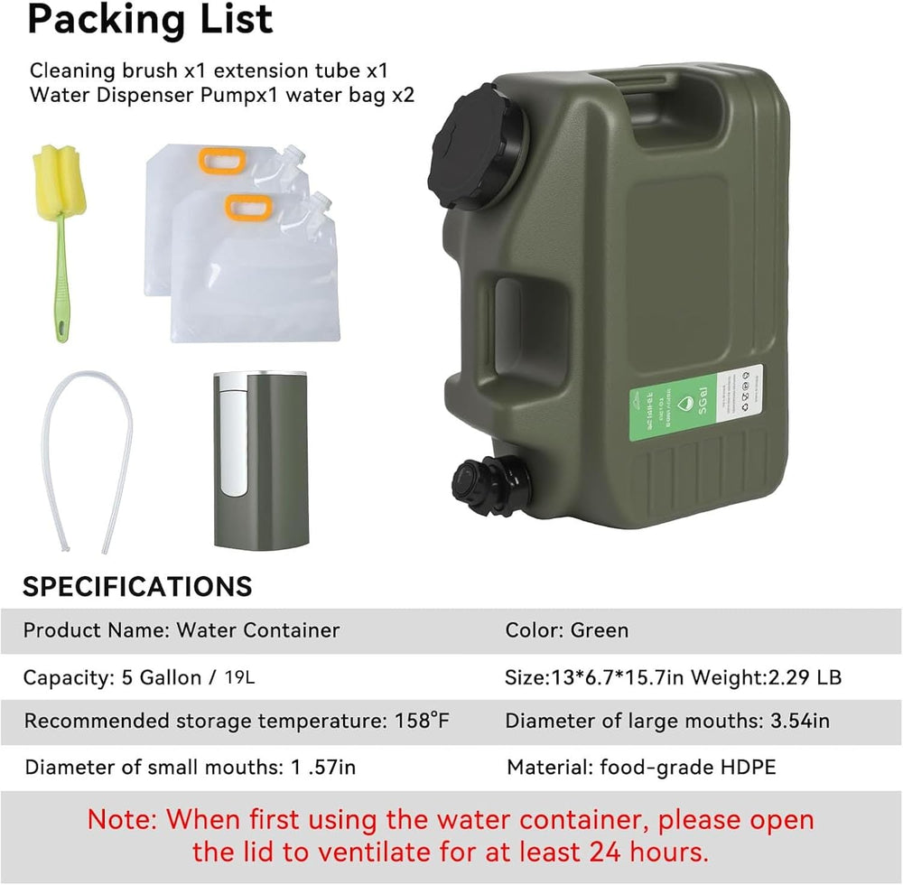 5 Gallon Water Jug, Bpa Free Portable Large Water Jug, Emergency Water Storag...