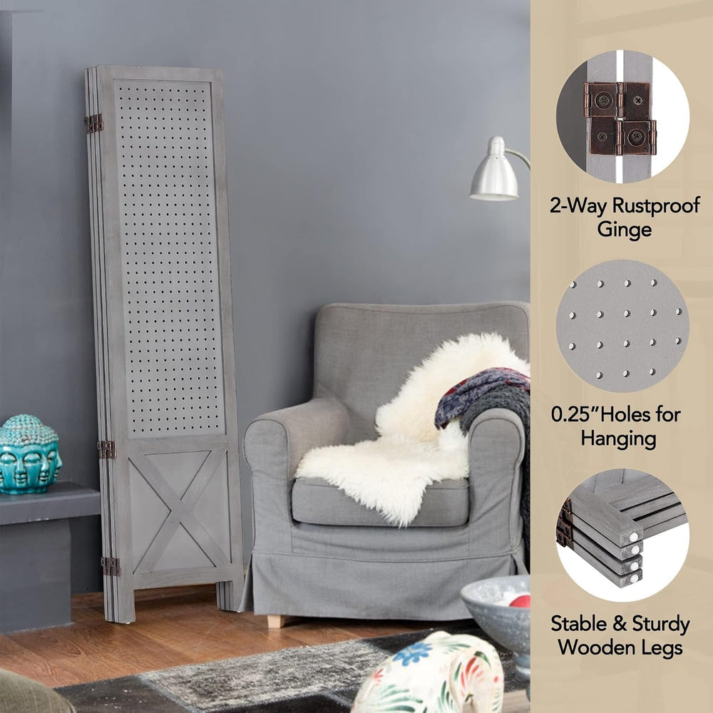 Wnutrees 4 Panel Pegboard Display,5 Ft Folding Privacy Screen Room Divider