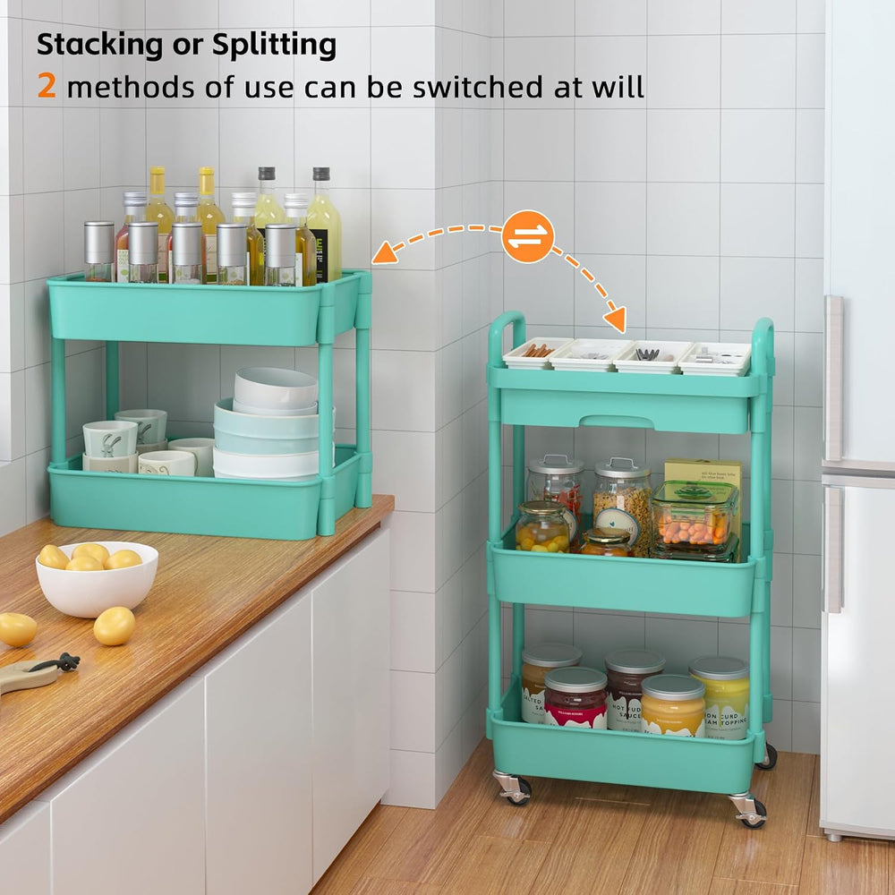 Calmootey 3-Tier Utility Cart with Drawer & Wheels, Storage for Home,Office