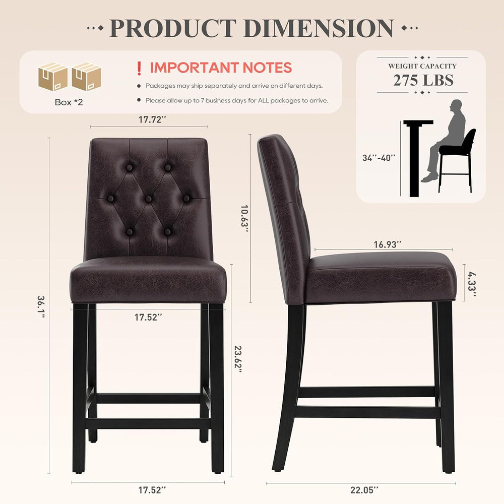 MALOL Bar Stools Set of 3 Faux Leather Counter Height Bar Stools,Darkbrown