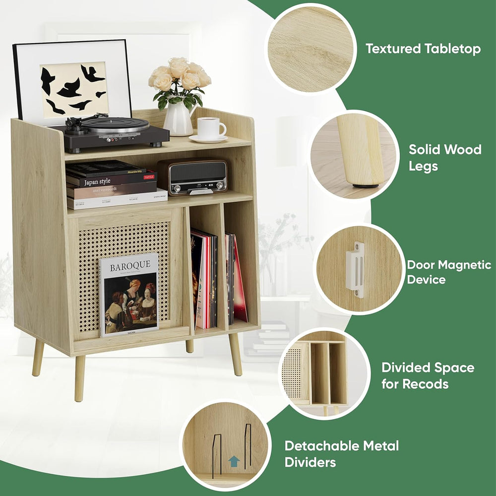 Kiasthome Record Player Stand, Vinyl Record Storage Cabinet Up to 150 Albums,...