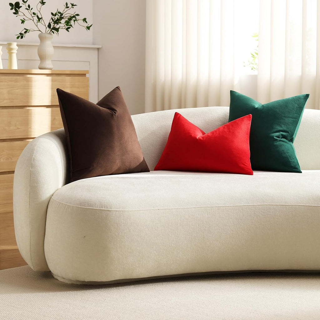 DEZENE Euro Sham Covers 26x26 Chocolate Brown: Pack of 2 Cozy Soft Velvet Square Modern Luxury Decorative Throw Pillow Cases for Sofa Couch Living Room Bed Home Decor