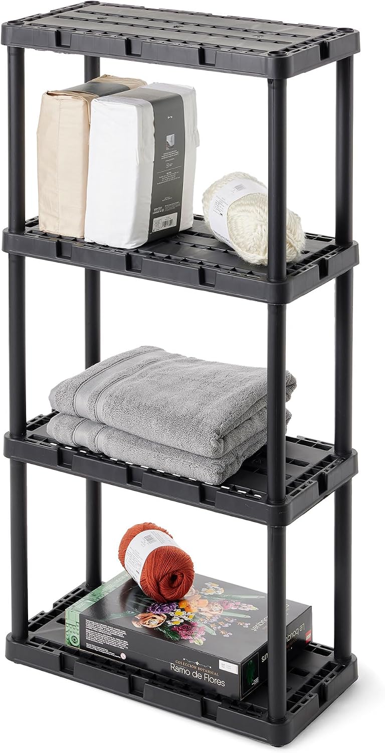 Gracious Living Knect-A-Shelf 4 Shelf Light Duty Storage Rack, Black