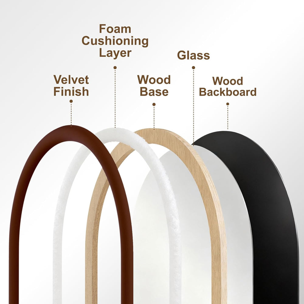 Delma Arched Full Length Mirror, Free Standing Floor Velvet Finish Frame Mirr...