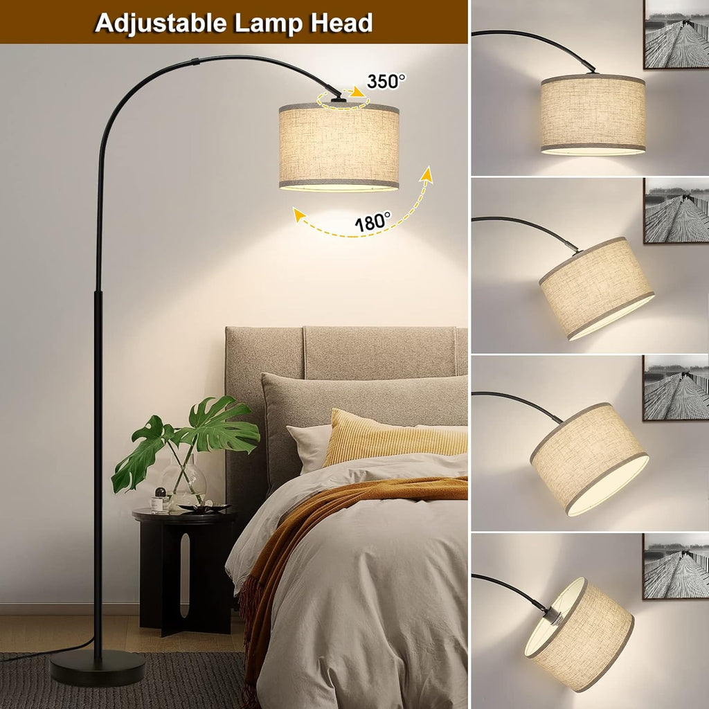 Seaside village Arc Floor Lamps for Living Room, Modern Standing Lamp with Adjustable Hanging Drum Shade, Tall Pole Lamp with Foot Switch, Over Couch Arched Reading Light for Bedroom, Office (Black)