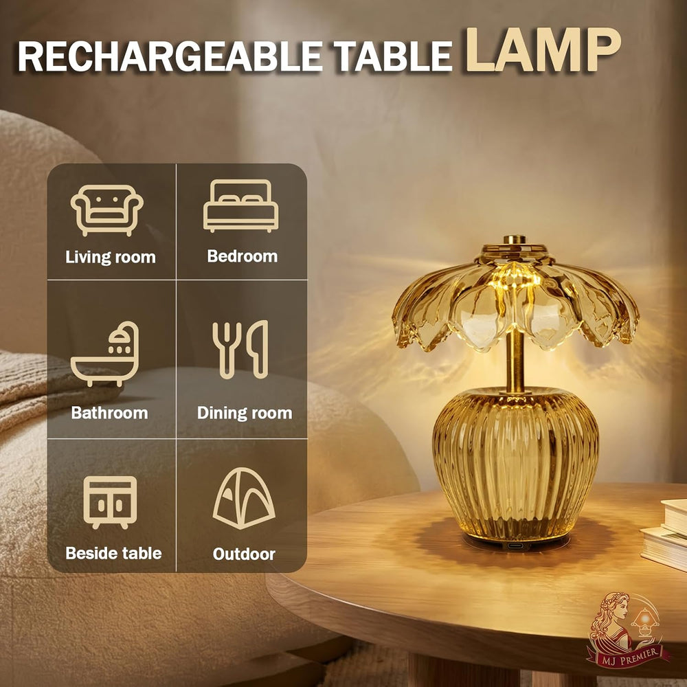 MJ PREMIER Rechargeable Table Lamp, Small Cordless Lamp with Timer, Yellow